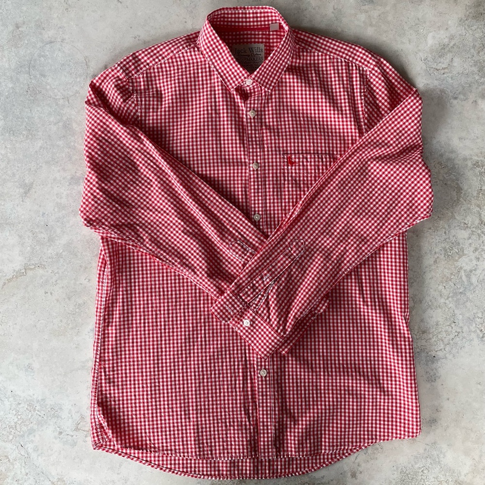 Jack Willis Casual Orange and White Plaid Button Down Shirt